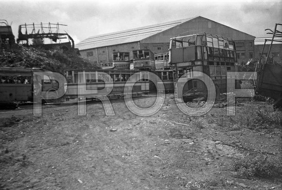 Birmingham City Transport buses and trams in scrap yard