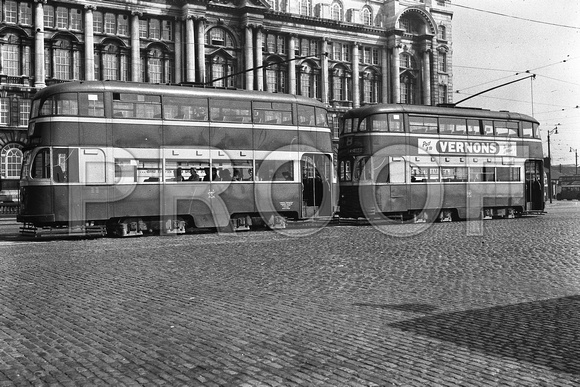 Liverpool. Green Goddess trams 932 and 931
