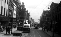 Bridge Street, Sunderland showing rear of Economic LPT 176 and Sunderland Crpn tram & bus 7.50