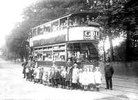 Woollen District Open-balcony car 17 surrounded by children on Sunday School outing at Birkenshaw