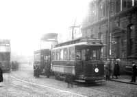 Woollen District Single-deck car 4 and open-balcony car 46 at Market Place, Dewsbury