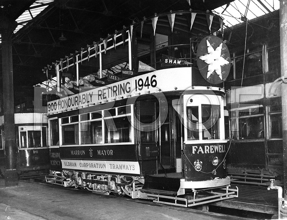 Oldham tram 4 in retiremnt livery 1946